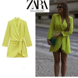 Zara Lime Wrap Blazer Dress. Short
